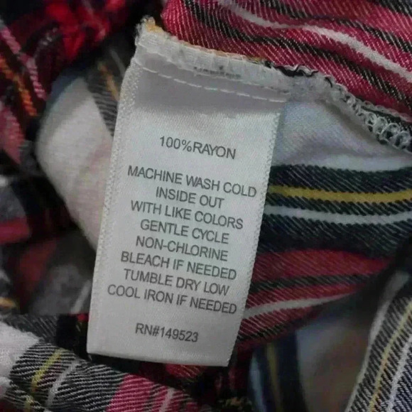 ALEXANDER JORDAN White Red Plaid Silky Flowy Rayon Button Up Blouse Women Large - Picture 7 of 9